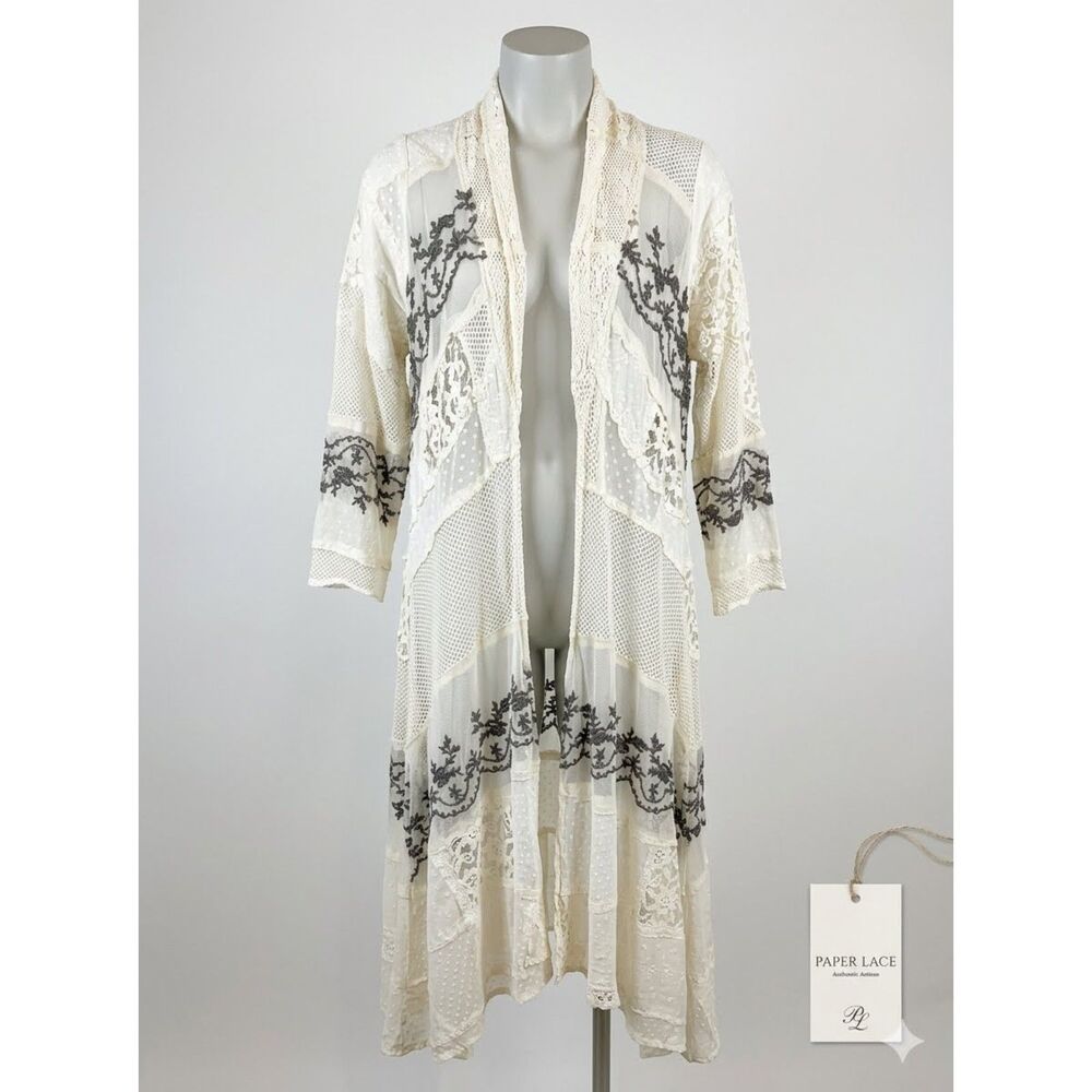 Paper Lace Crochet M Duster Lace Embroidered Patchwork Maxi Festival Boho